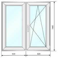 Окно ПВХ 1240*1440, двухстворчатое,поворотно-откидное, стеклопакет двухкамерный, МАСО - Наши окна - магазин готовых пластиковых окон и дверей