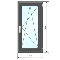 Антрацит,Окно ПВХ 700*1400, поворотно-откидное, одностворчатое, двухкамерный стеклопакет - Наши окна - магазин готовых пластиковых окон и дверей