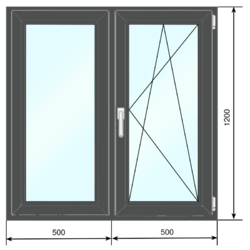 Антрацит,Окно ПВХ 1000*1200, поворотно-откидное, двухстворчатое, двухкамерный стеклопакет - Наши окна - магазин готовых пластиковых окон и дверей