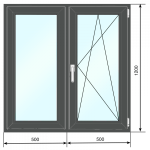 Антрацит,Окно ПВХ 1000*1200, поворотно-откидное, двухстворчатое, двухкамерный стеклопакет - Наши окна - магазин готовых пластиковых окон и дверей