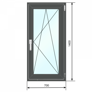 Антрацит,Окно ПВХ 700*1400, поворотно-откидное, одностворчатое, двухкамерный стеклопакет - Наши окна - магазин готовых пластиковых окон и дверей